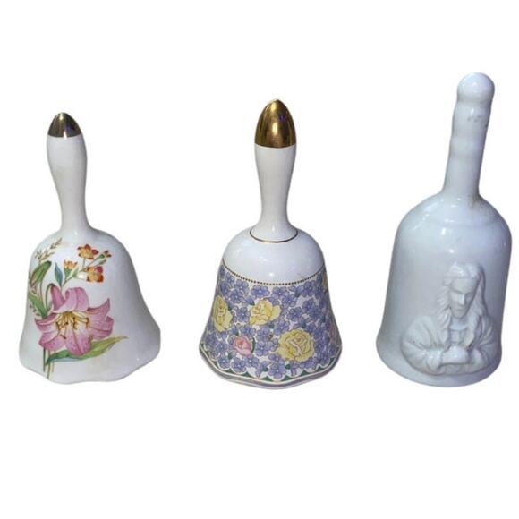 Vintage Bells Bundle Of Three Porcelain Spring Fantasy Otagiri Japan Religious - Picture 1 of 8